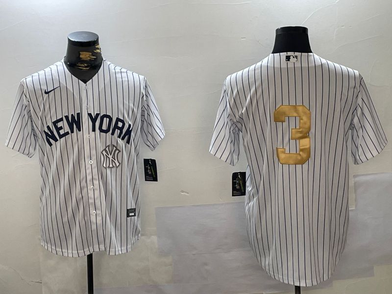 Men New York Yankees #3 Ruth White Stripe Fashion Nike 2024 MLB Jersey style 8